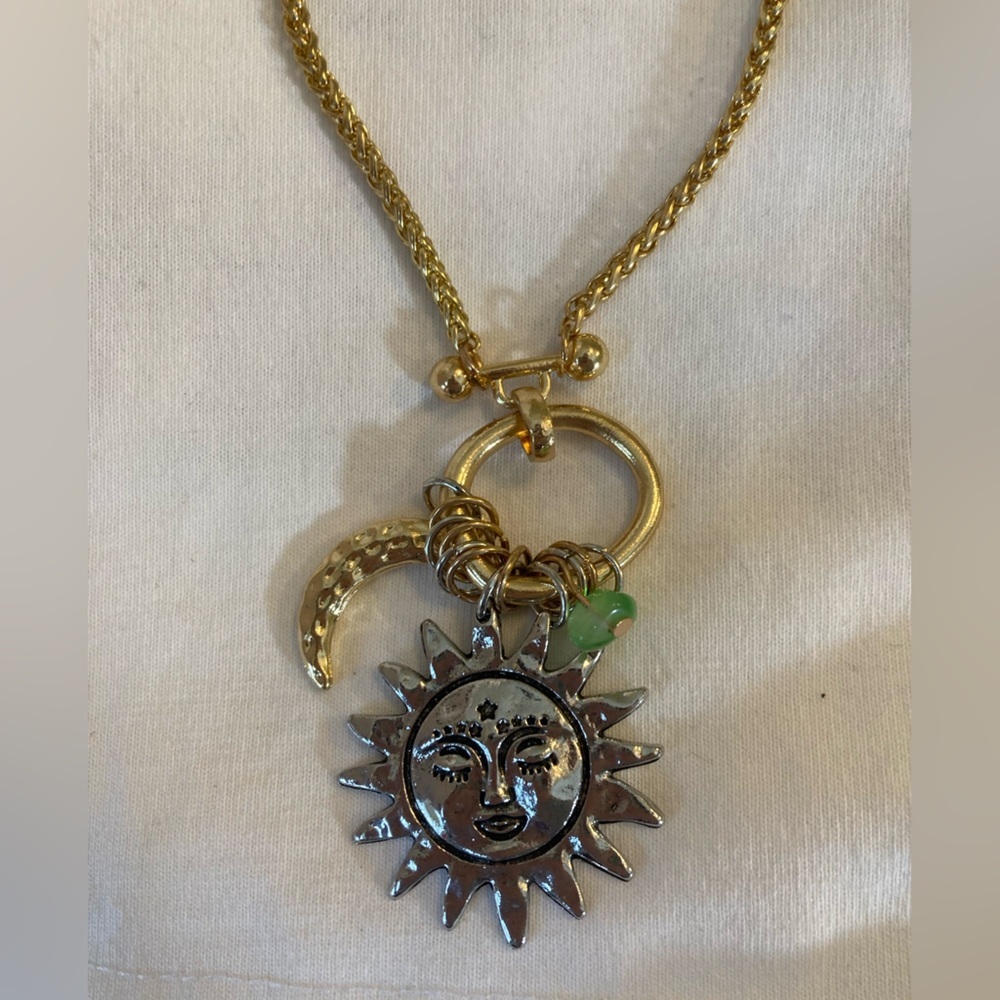 Sun and Moon Pendant Charms Layered Chain Necklace